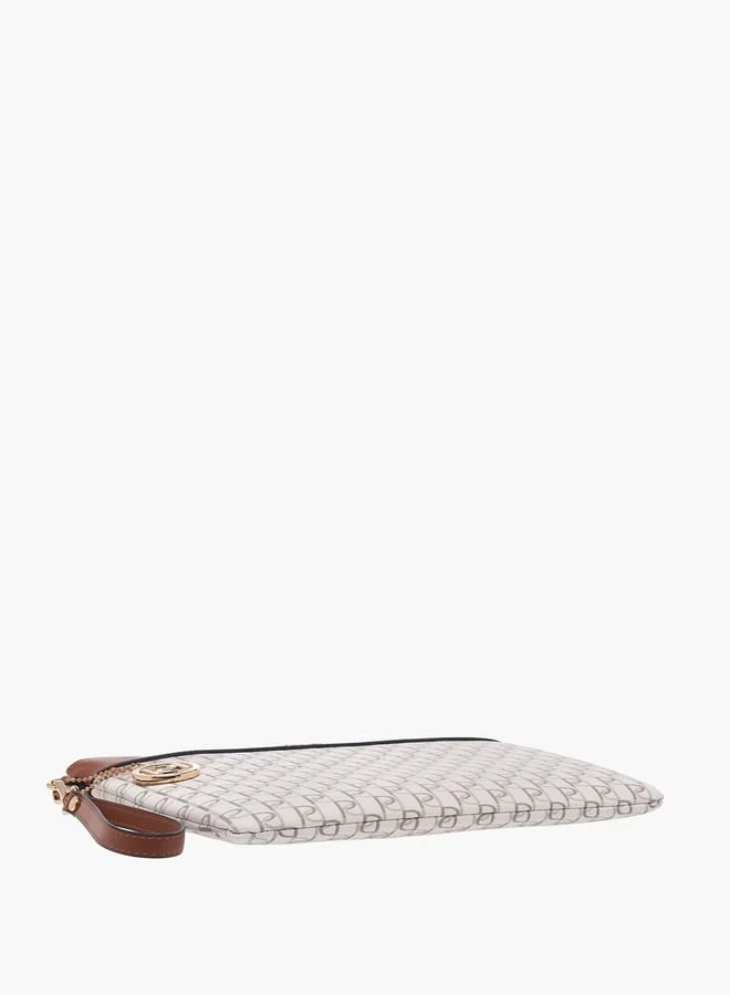 Paprika Women Monogram Print Clutch with Zip Closure and Wrist Loop