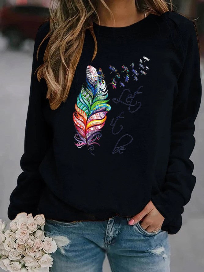 Womens Animal Print Round Neck Sweatshirt black without cap