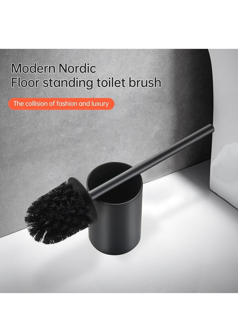 Toilet Brush with Holder Set Stainless Steel 304 Toilet Cleaning Brush for Bathroom Round Floor Standing Toilet Bowl Brush (Black) - Image 2