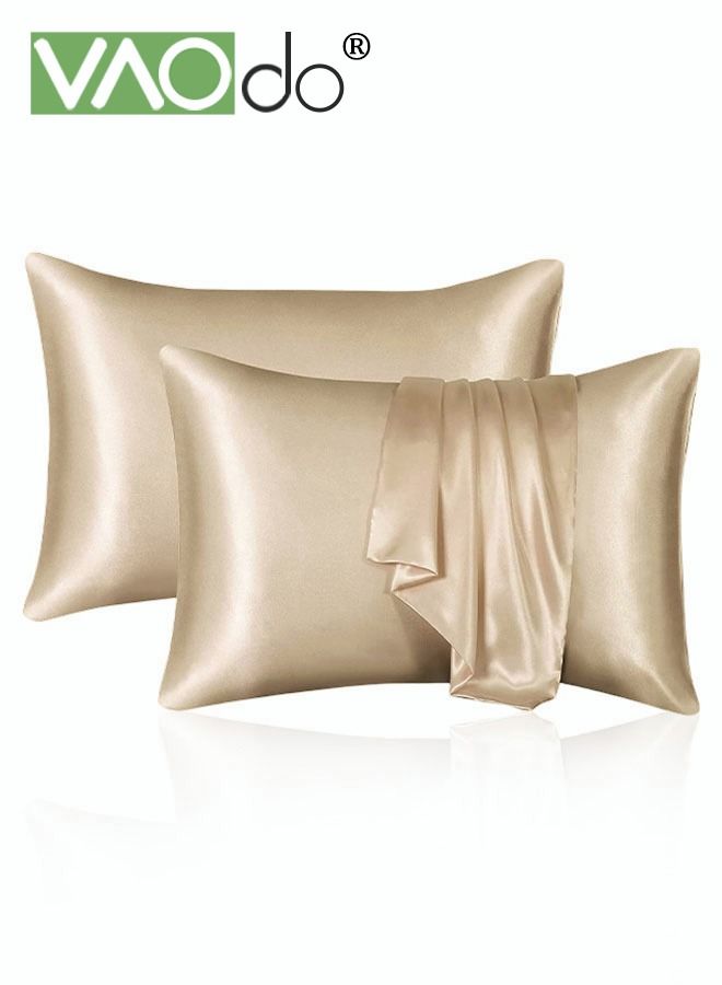 VAOdo 2 Silk Pillowcase Set Soft Breathable (51*102CM, Khaki)  - Image 1
