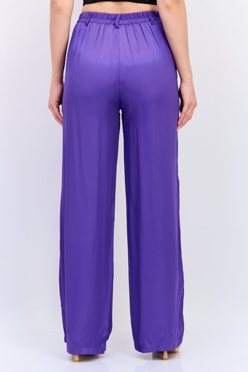 DeFacto Women Regular Fit Solid Wide Leg Pants, Purple - Image 4