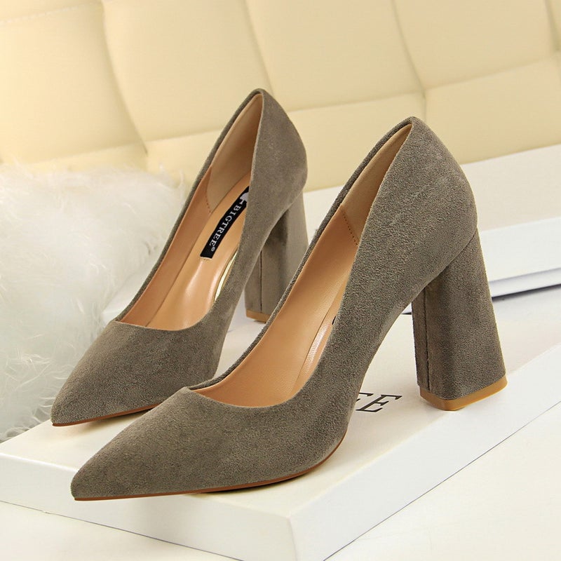 Elegant Stiletto Pumps Velvet Pointed-Toe Slimming Womens Shoes Grey 