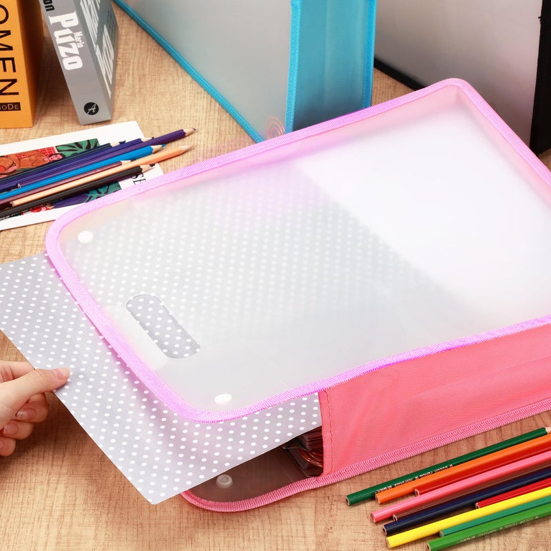 Caydo 3 Pack Scrapbook Paper Storage, Clear Expanding Paper Folio with Handle, Portable 12 x 12 Paper Storage Organizer for Holding Scrapbook, Vinyl Paper, Cardstock (Blue, Pink, Black) - Image 5