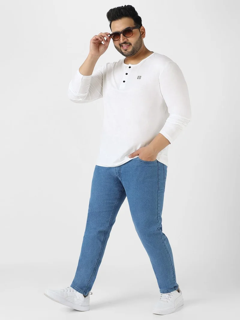 Urbano Fashion  Urbano Plus Men's White Solid Henley Neck Regular Fit Full Sleeve Cotton T-Shirt  | Best Price UAE