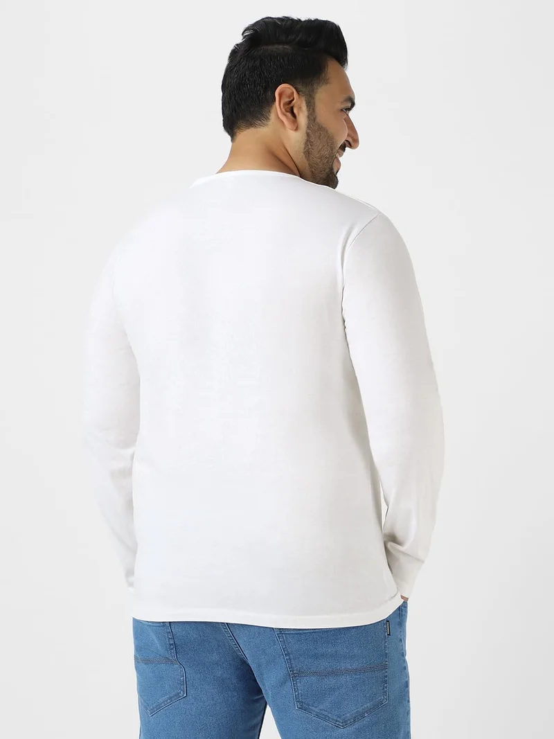 Urbano Fashion  Urbano Plus Men's White Solid Henley Neck Regular Fit Full Sleeve Cotton T-Shirt  | Best Price UAE