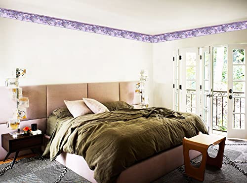 Dundee Deco Wallpaper Border Peel and Stick DDAZBD9477 Floral Purple Violet Flowers Hearts Wall Border Retro Design 15 ft x 7 in 457m x 1778cm Self Adhesive - Image 3