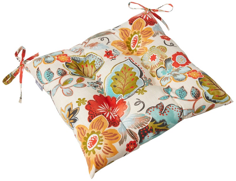 Pillow Perfect Bright Floral IndoorOutdoor Chair Seat Cushion with Ties Tufted Weather and Fade Resistant 185 x 19 Ivory Alastriste 2 Count
