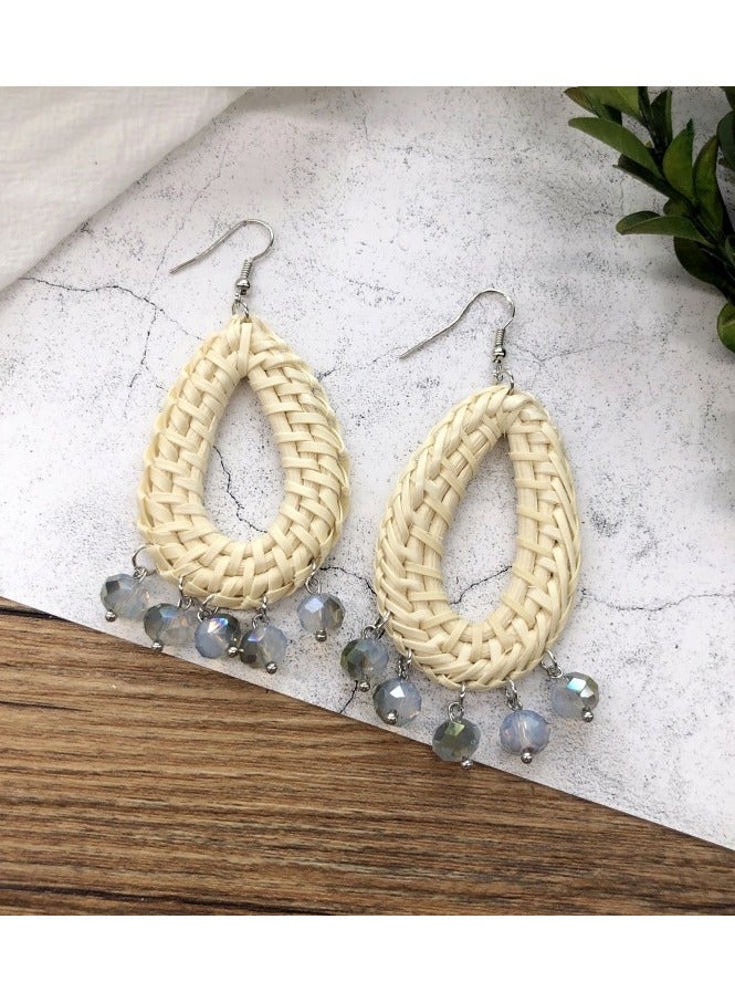 Rattan Earrings Tassel Earrings Lightweight Geometric Statement Handmade Straw Wicker Braid Hoop Drop Dangle Earrings For Women Girls