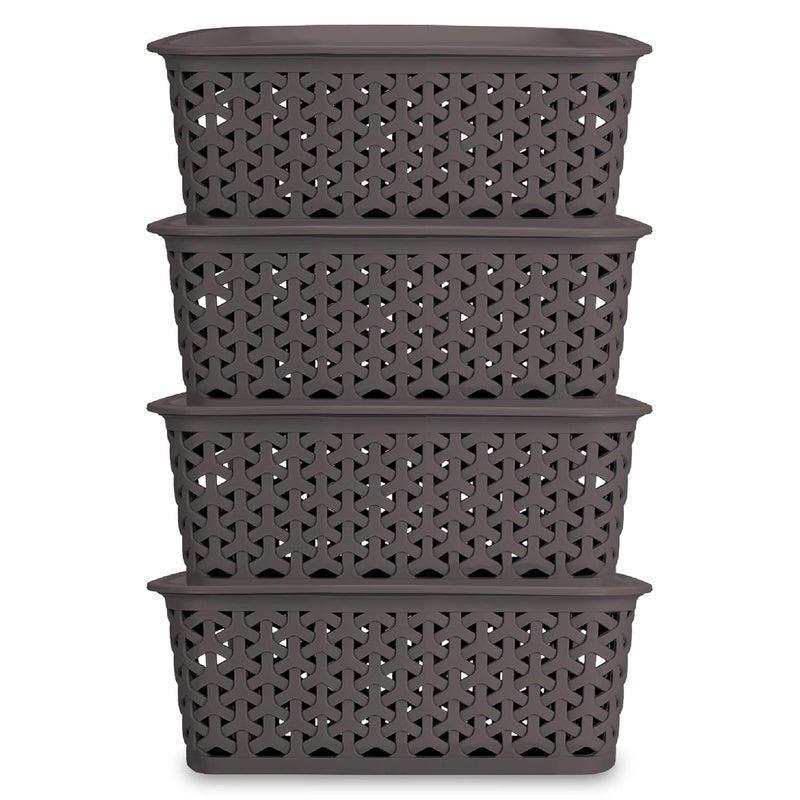 BEL CASA Royal Basket With lidsSmall Pack of 4 with 4 lids Multipurpose Plastic Storage Rectangular Shape Baskets For WardrobeHomeKitchenDark Brown - Image 1
