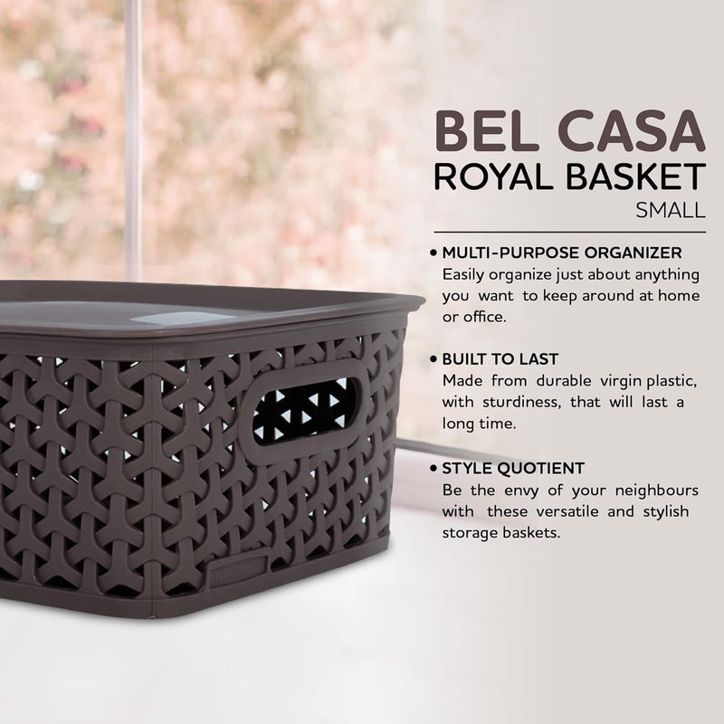 BEL CASA Royal Basket With lidsSmall Pack of 4 with 4 lids Multipurpose Plastic Storage Rectangular Shape Baskets For WardrobeHomeKitchenDark Brown - Image 4