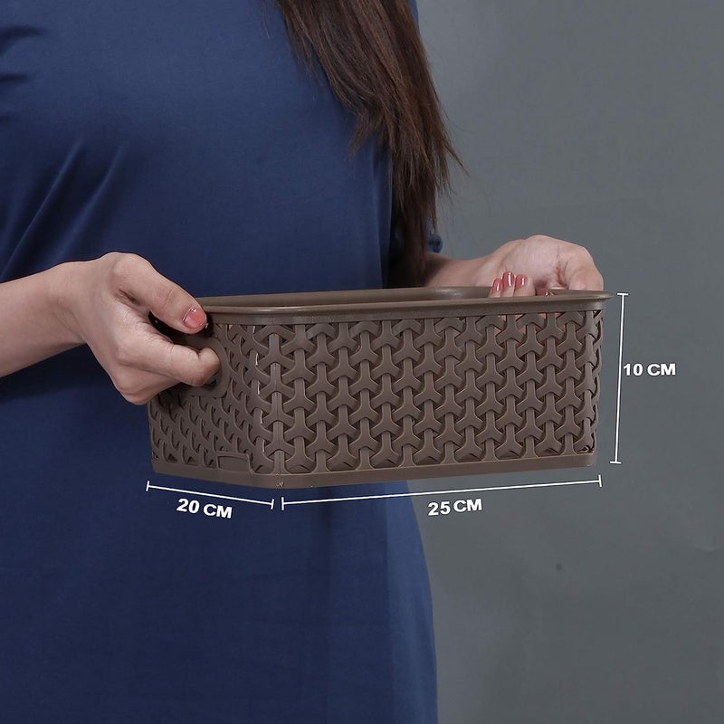 BEL CASA Royal Basket With lidsSmall Pack of 4 with 4 lids Multipurpose Plastic Storage Rectangular Shape Baskets For WardrobeHomeKitchenDark Brown - Image 2