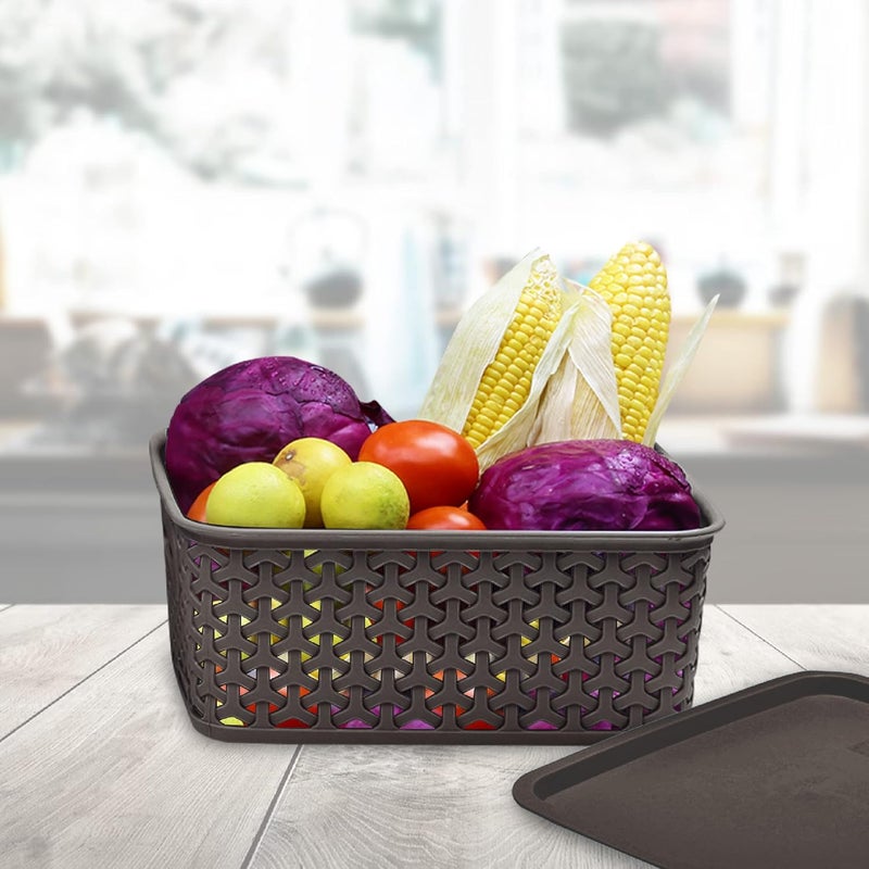BEL CASA Royal Basket With lidsSmall Pack of 4 with 4 lids Multipurpose Plastic Storage Rectangular Shape Baskets For WardrobeHomeKitchenDark Brown - Image 5