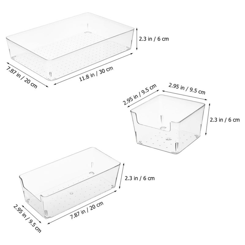 3pcs Plastic Desktop Storage Box Set Multi Compartment Organizer For Kitchen Utensils Stationery And Cosmetics Large Square And Small Rectangular Box For Home Office - Image 3