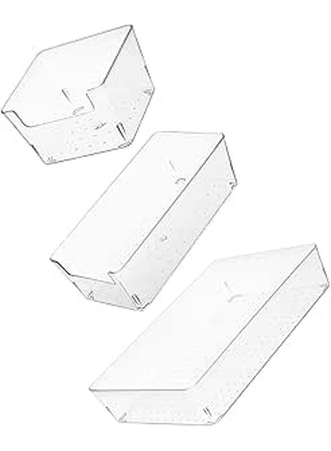 3pcs Plastic Desktop Storage Box Set Multi Compartment Organizer For Kitchen Utensils Stationery And Cosmetics Large Square And Small Rectangular Box For Home Office - Image 1