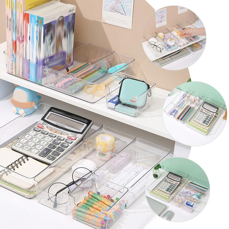 3pcs Plastic Desktop Storage Box Set Multi Compartment Organizer For Kitchen Utensils Stationery And Cosmetics Large Square And Small Rectangular Box For Home Office - Image 5
