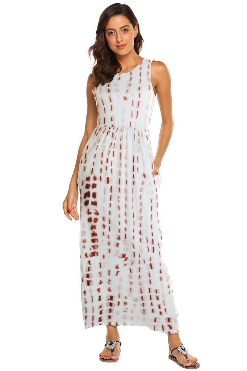Hount Women's Summer Casual Floral Printed Bohemian Spaghetti Strap Floral Long Maxi Dress with Pockets Coffee S - Image 3
