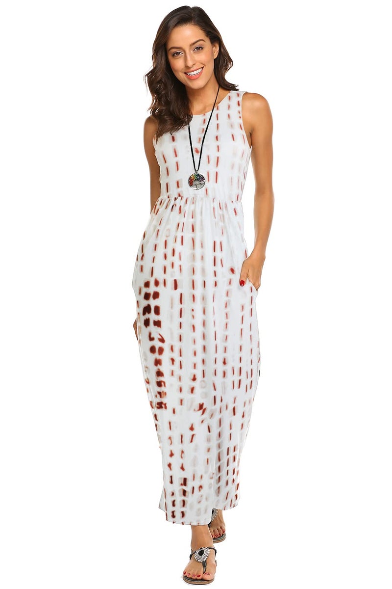 Hount Women's Summer Casual Floral Printed Bohemian Spaghetti Strap Floral Long Maxi Dress with Pockets Coffee S - Image 2