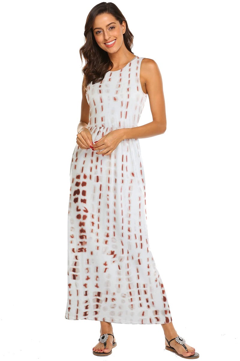 Hount Women's Summer Casual Floral Printed Bohemian Spaghetti Strap Floral Long Maxi Dress with Pockets Coffee S - Image 5