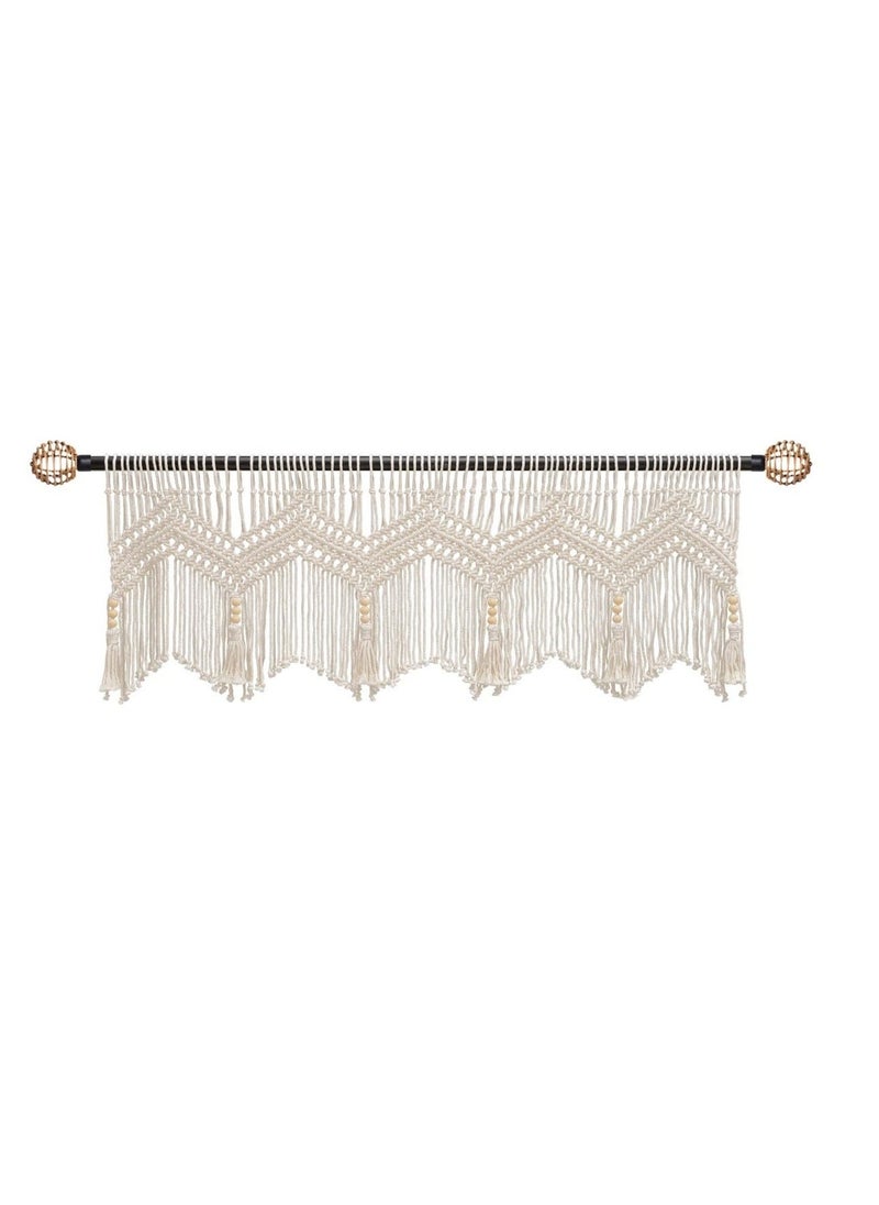 Generic Boho Valance Macrame Curtains for Windows, Boho Macrame Textured Cotton Kitchen Curtain Wall Decor, Macrame Valance for Bedroom Livingroom Boho Decor Wall Hanging, 1 Panel 52" W x 21" L  - Image 2