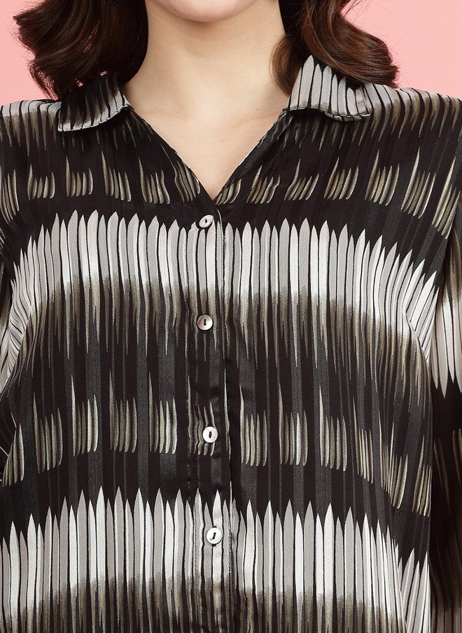 PlusS Black Semi Sheer Printed Casual Shirt for Women - Image 2