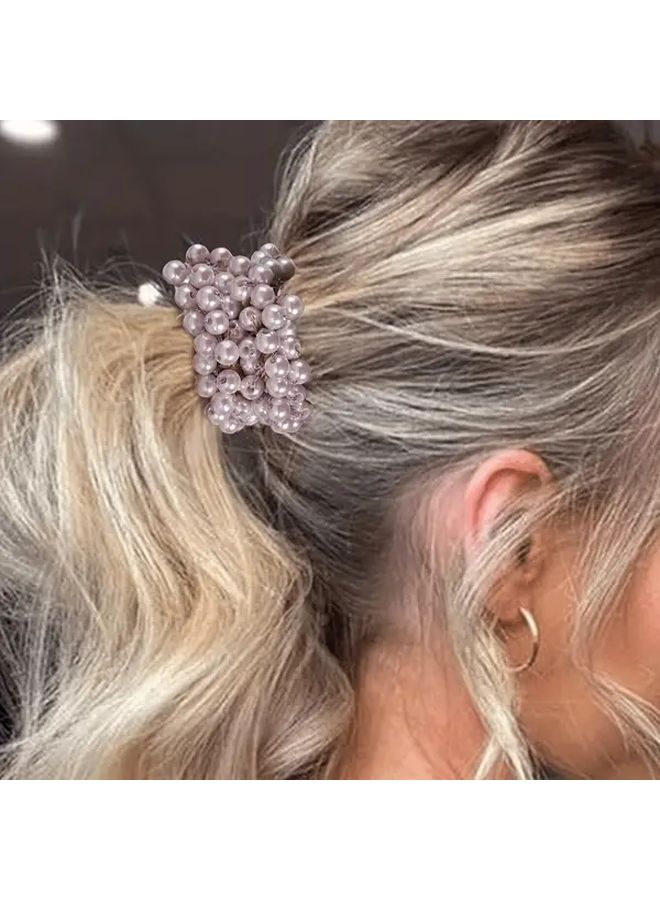 3 حزمة من أربطة الشعر المطاطية اللؤلؤية بتصميم زهري، أربطة شعر لؤلؤية مقلدة للنساء - Image 2