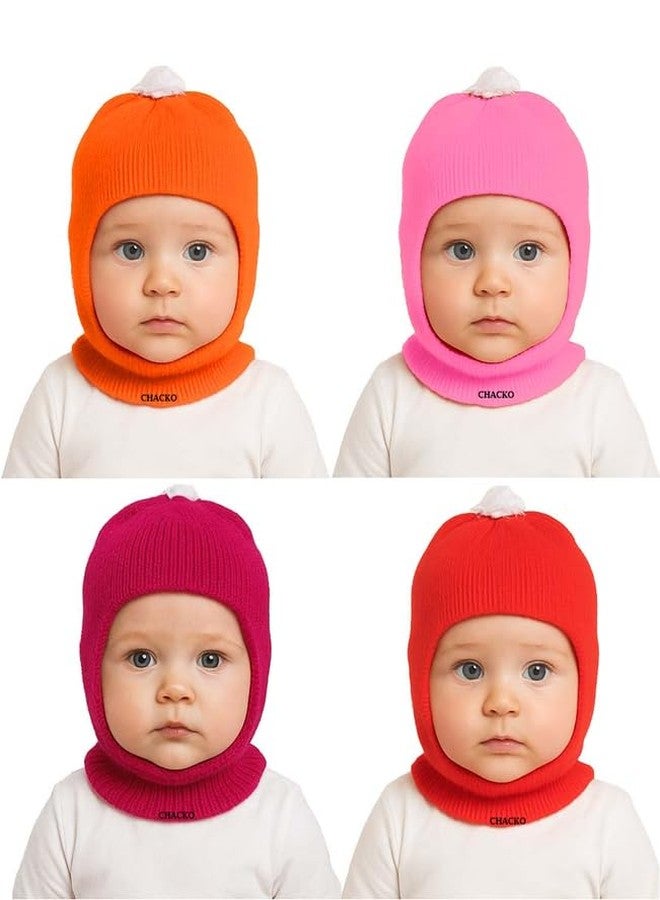 CHACKO Unisex Baby Woolen Monkey Cap - Soft & Warm Winter Caps for Boys & Girls (Pack of 4, Multicolor_1),1-2 Years - Image 1