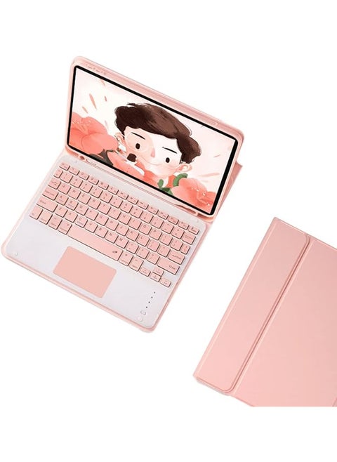Keyboard Case Flip Stand For 10.2 Inch 9Th Gen 8Th Gen 7Th Gen With Touch Pad Arabic And English Bluetooth Keyboard Smart Trackpad Detachable Wireless With Pencil Holder Ipad Cover (Pink)