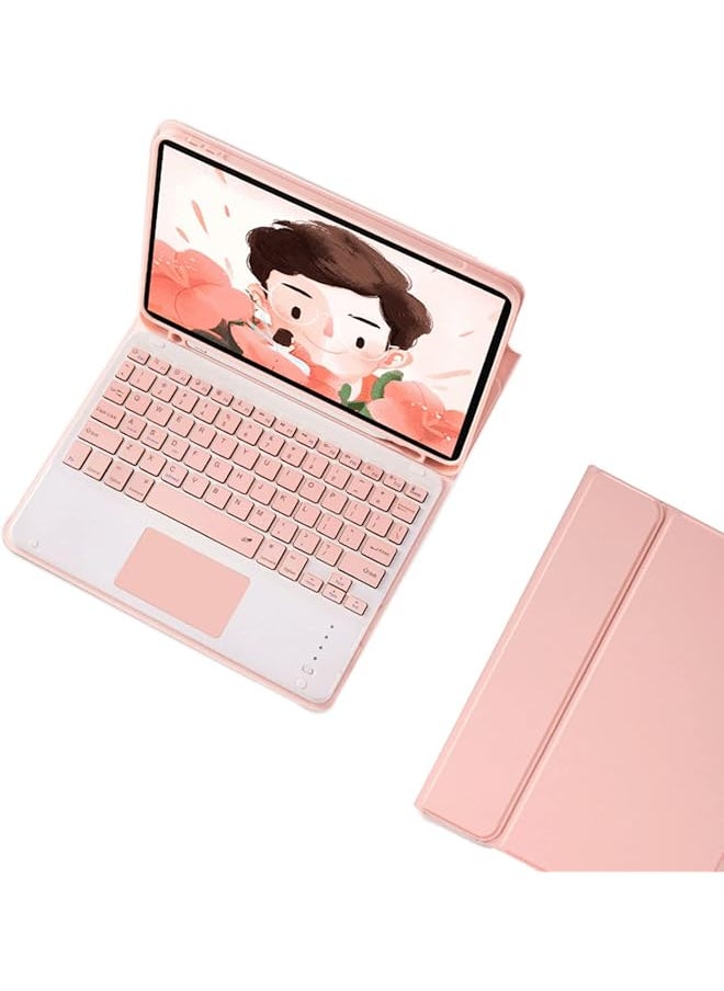 Keyboard Case Flip Stand For 10.2 Inch 9Th Gen 8Th Gen 7Th Gen With Touch Pad Arabic And English Bluetooth Keyboard Smart Trackpad Detachable Wireless With Pencil Holder Ipad Cover (Pink)