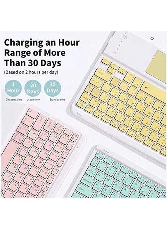 Keyboard Case Flip Stand For 10.2 Inch 9Th Gen 8Th Gen 7Th Gen With Touch Pad Arabic And English Bluetooth Keyboard Smart Trackpad Detachable Wireless With Pencil Holder Ipad Cover (Pink)