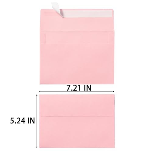 Wishop 50 Pack 5x7 Colored Envelopes Self-Sealing Assorted Colors for Invitations and Cards (Pink, 5.24x7.21 inches) - Image 2