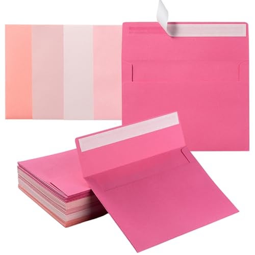 Wishop 50 Pack 5x7 Colored Envelopes Self-Sealing Assorted Colors for Invitations and Cards (Pink, 5.24x7.21 inches) - Image 1