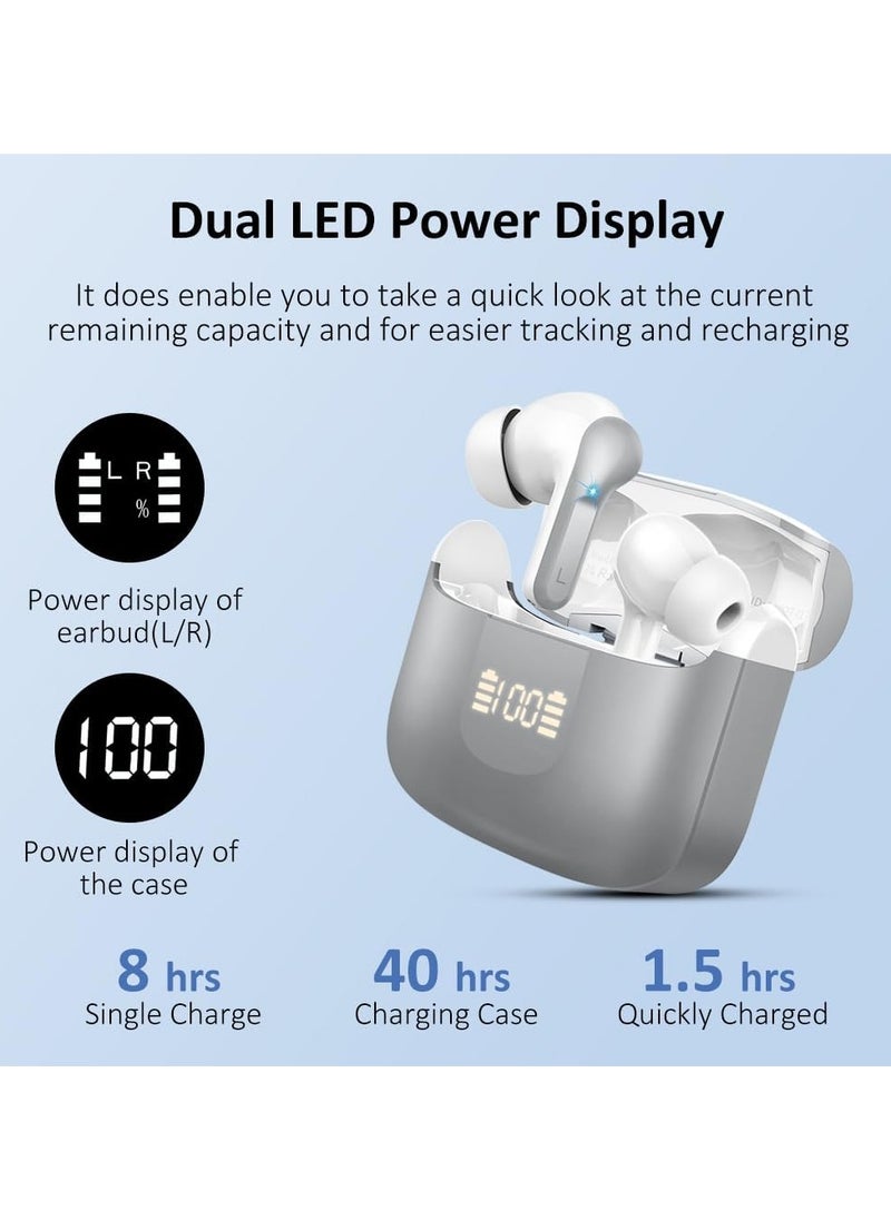 lekikpo Wireless Earbud Bluetooth 5.3 Headphones, Hi-Fi Stereo Ear Buds with 4 ENC Cancelling Mics, 40H in-Ear Earphones IP7 Waterproof Sports, LED Display, Mini Headset for Laptop Pad TV, Android/iOS Phones-Grey  - Image 5