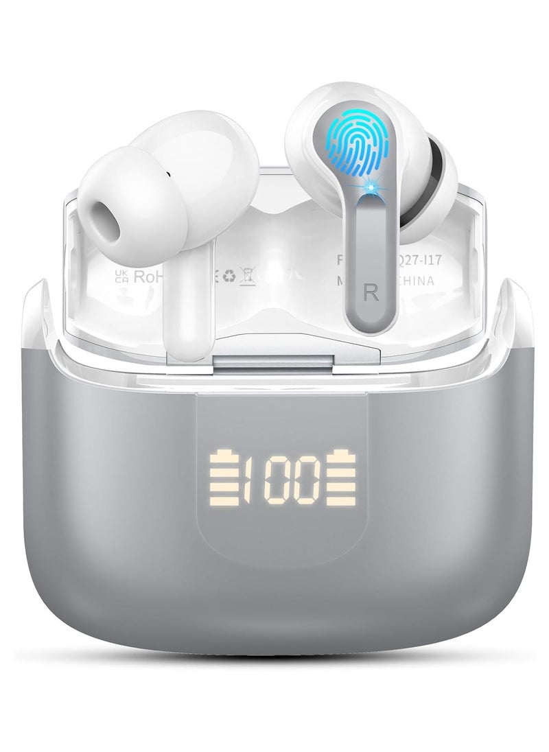 lekikpo Wireless Earbud Bluetooth 5.3 Headphones, Hi-Fi Stereo Ear Buds with 4 ENC Cancelling Mics, 40H in-Ear Earphones IP7 Waterproof Sports, LED Display, Mini Headset for Laptop Pad TV, Android/iOS Phones-Grey  - Image 1