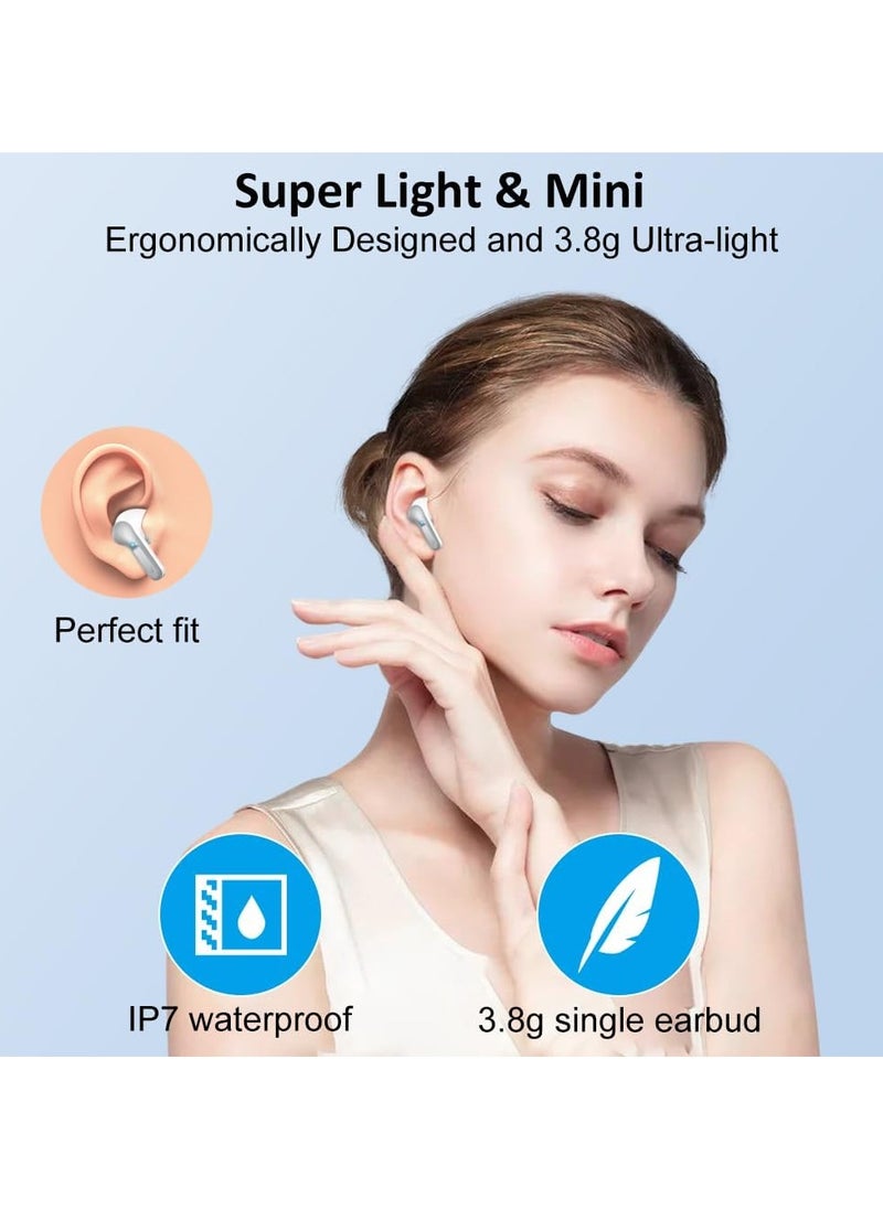 lekikpo Wireless Earbud Bluetooth 5.3 Headphones, Hi-Fi Stereo Ear Buds with 4 ENC Cancelling Mics, 40H in-Ear Earphones IP7 Waterproof Sports, LED Display, Mini Headset for Laptop Pad TV, Android/iOS Phones-Grey  - Image 3