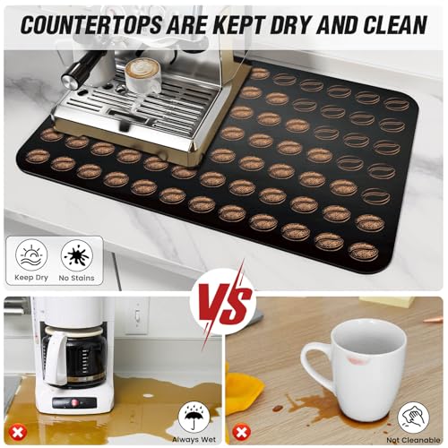 DK177 Coffee Mat - Dish Drying Mat for Kitchen Counter , Hide Stain, Absorbent with Waterproof Rubber Backing, Fit Kitchen Dish Rack Bar Accessories, 24" x 16" - Image 3