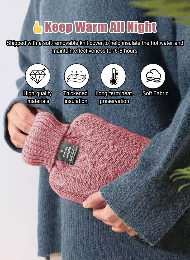 هومار كيت زجاجة ماء ساخن مع غطاء محبوك، كيس ماء ساخن سعة 2 لتر للكمادات الساخنة والباردة، تدفئة اليدين والقدمين، مثالية لتقلصات الدورة الشهرية وتخفيف آلام الرقبة والكتف، لون وردي - Image 3