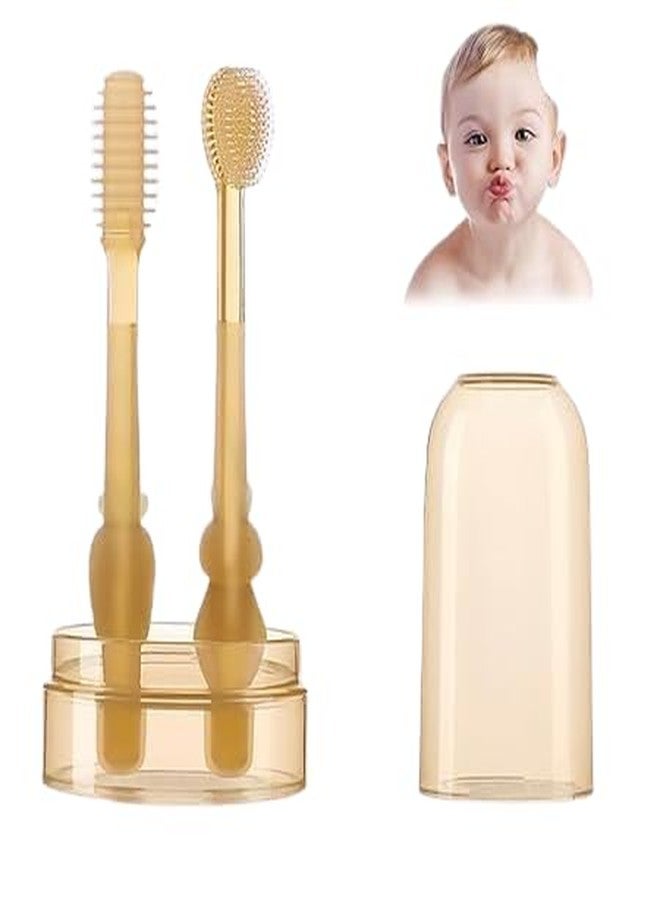 GOMNIK 2 In 1 Toothbrush Tongue Brush Bpa Free Soft Silicone Bristle Care Toothbrush For Baby 6 Month To 24 Month With Storage Box for new born baby boy girl Free Soft Silicone Bristle - Image 1