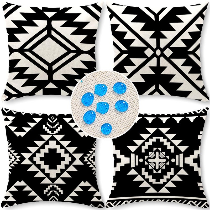 Cirzone Outdoor Pillow Covers 18x18 Set of 4 Morden Black Geometric Patterns Waterproof Throw Outdoor Pillows Boho Decorations for Funiture Patio Garden Home
