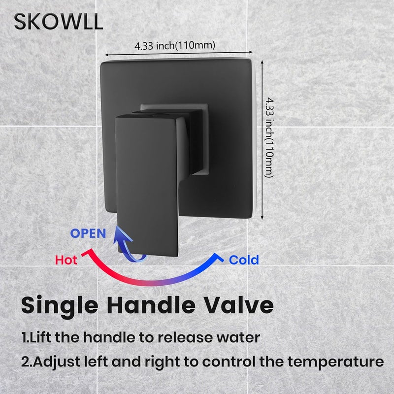 SKOWLL صمام دش الحمام صمام خلط دش ذو وظيفة واحدة، صمام خلط مياه أحادي المقبض مثبت على الحائط، يشمل مجموعة تركيب صمام دش نحاسي، أسود غير لامع - Image 5