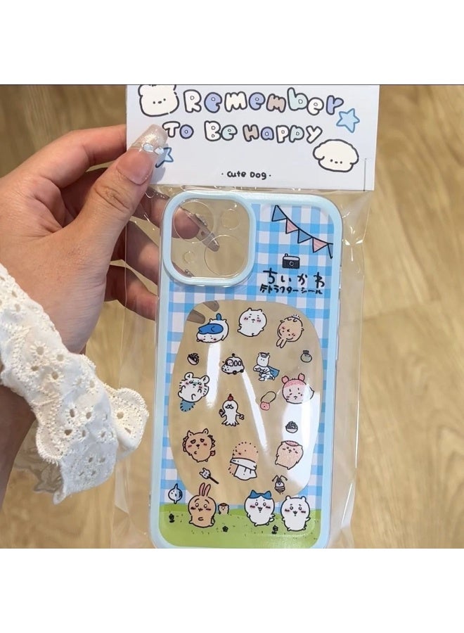 NIBEMINENT Cartoon Grained Ushaki Protective TPU Case Cover For iPhone 17, Blue Checkered Small Eight