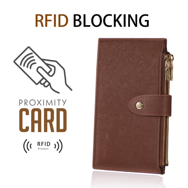 Travelambo RFID Wallet Women Large Size Bifold Multi Card Wallet Case with Zipper Pocke Credit Card Holder for Women - Image 3