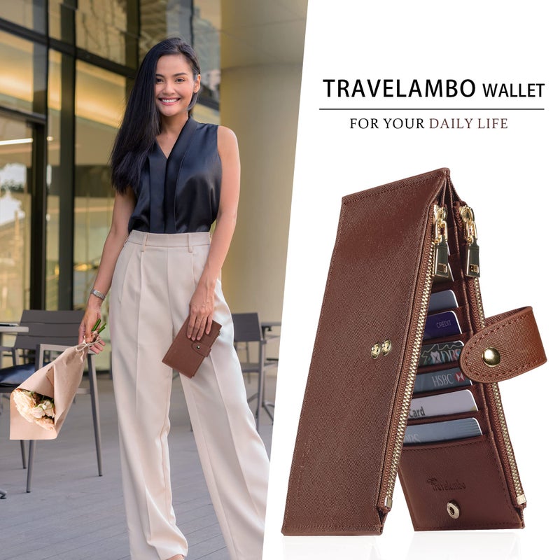 Travelambo RFID Wallet Women Large Size Bifold Multi Card Wallet Case with Zipper Pocke Credit Card Holder for Women - Image 5