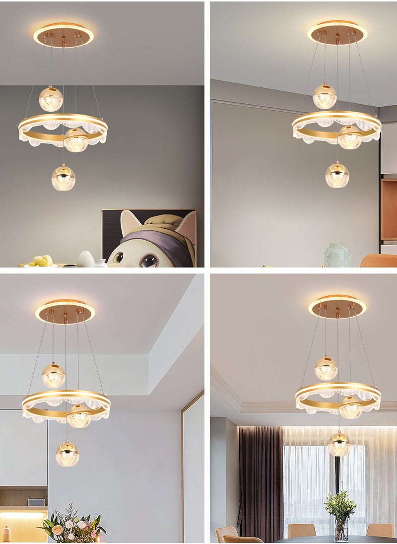 YATAI LIGHTING - 3 Heads Pendant Light Dining Room Table, Modern Gold LED Three Round Shape Pendant Light for Kitchen Island Table, Adjustable Color Temperature and Height Chandelier - Image 1