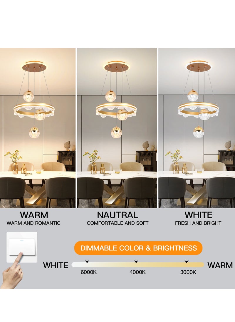 YATAI LIGHTING - 3 Heads Pendant Light Dining Room Table, Modern Gold LED Three Round Shape Pendant Light for Kitchen Island Table, Adjustable Color Temperature and Height Chandelier - Image 1