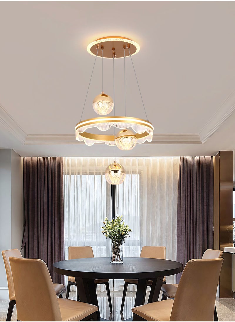 YATAI LIGHTING - 3 Heads Pendant Light Dining Room Table, Modern Gold LED Three Round Shape Pendant Light for Kitchen Island Table, Adjustable Color Temperature and Height Chandelier - Image 1