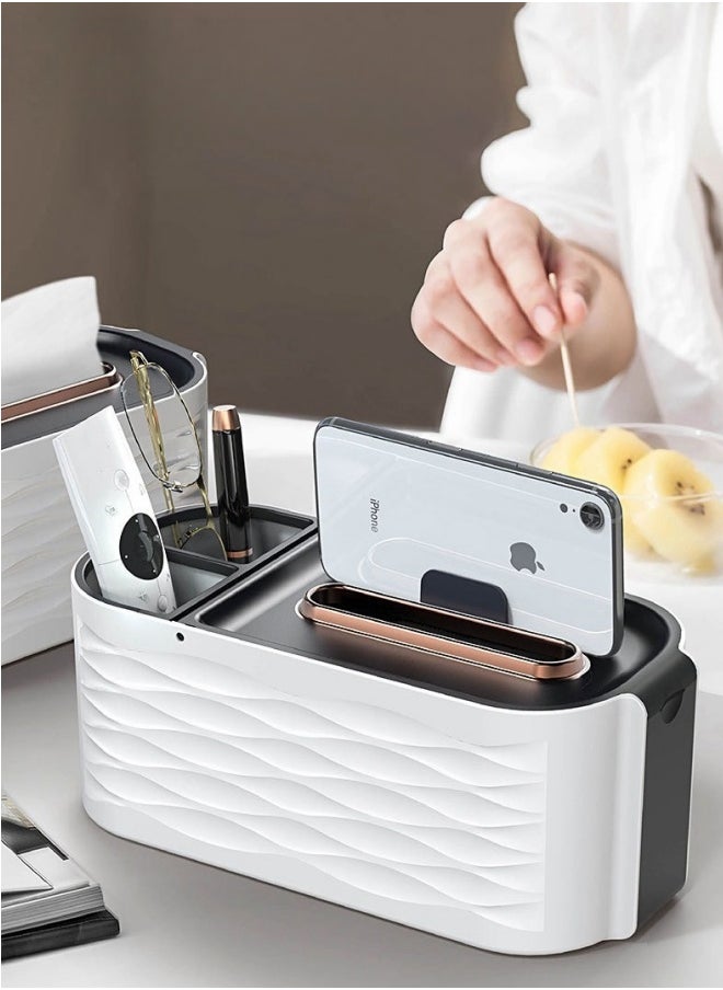 SHABILI - 1 Pack Plastic Tissue Box Holder with Phone Holder, Waterproof Facial Wipes Storage Box with Sundry Storage Area, ，Fashion Napkin Dispenser Container for Desk Home， Toilet ，Bathroom， Office， Restauran - Image 1