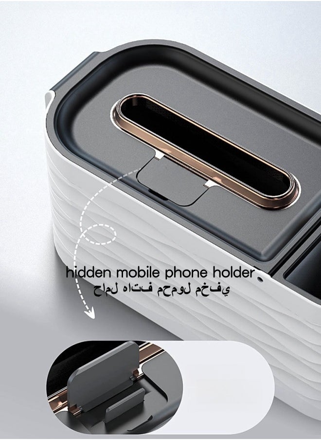 SHABILI - 1 Pack Plastic Tissue Box Holder with Phone Holder, Waterproof Facial Wipes Storage Box with Sundry Storage Area, ，Fashion Napkin Dispenser Container for Desk Home， Toilet ，Bathroom， Office， Restauran - Image 1
