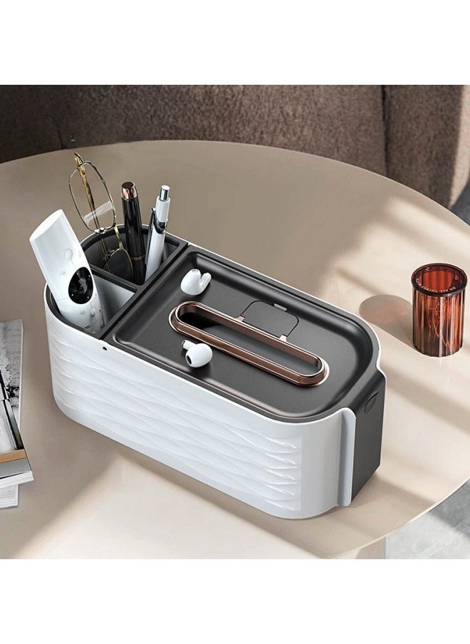 SHABILI - 1 Pack Plastic Tissue Box Holder with Phone Holder, Waterproof Facial Wipes Storage Box with Sundry Storage Area, ，Fashion Napkin Dispenser Container for Desk Home， Toilet ，Bathroom， Office， Restauran - Image 1