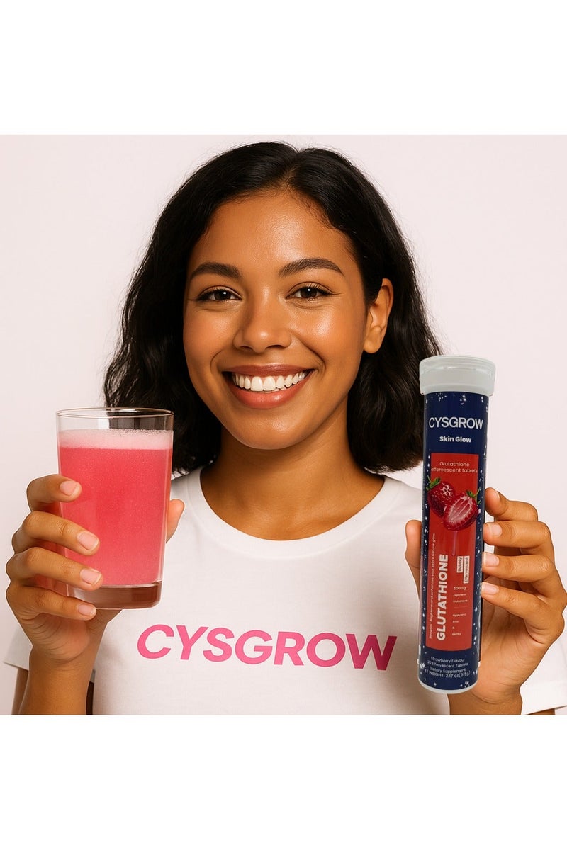CYSGROW Skin Glow – Glutathione Effervescent Tablets with Vitamin C, Hyaluronic Acid & Plant Extracts – 20 Tablets – Strawberry Flavor - Image 4