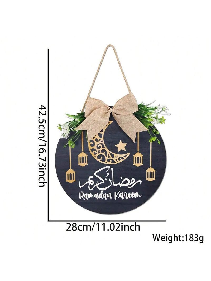 زينه رمضان لوحة خشبية معلقة بتصميم دائري مع هلال وفوانيس وعبارة رمضان كريم – زينه رمضان للمنازل و الحفلات - Image 4